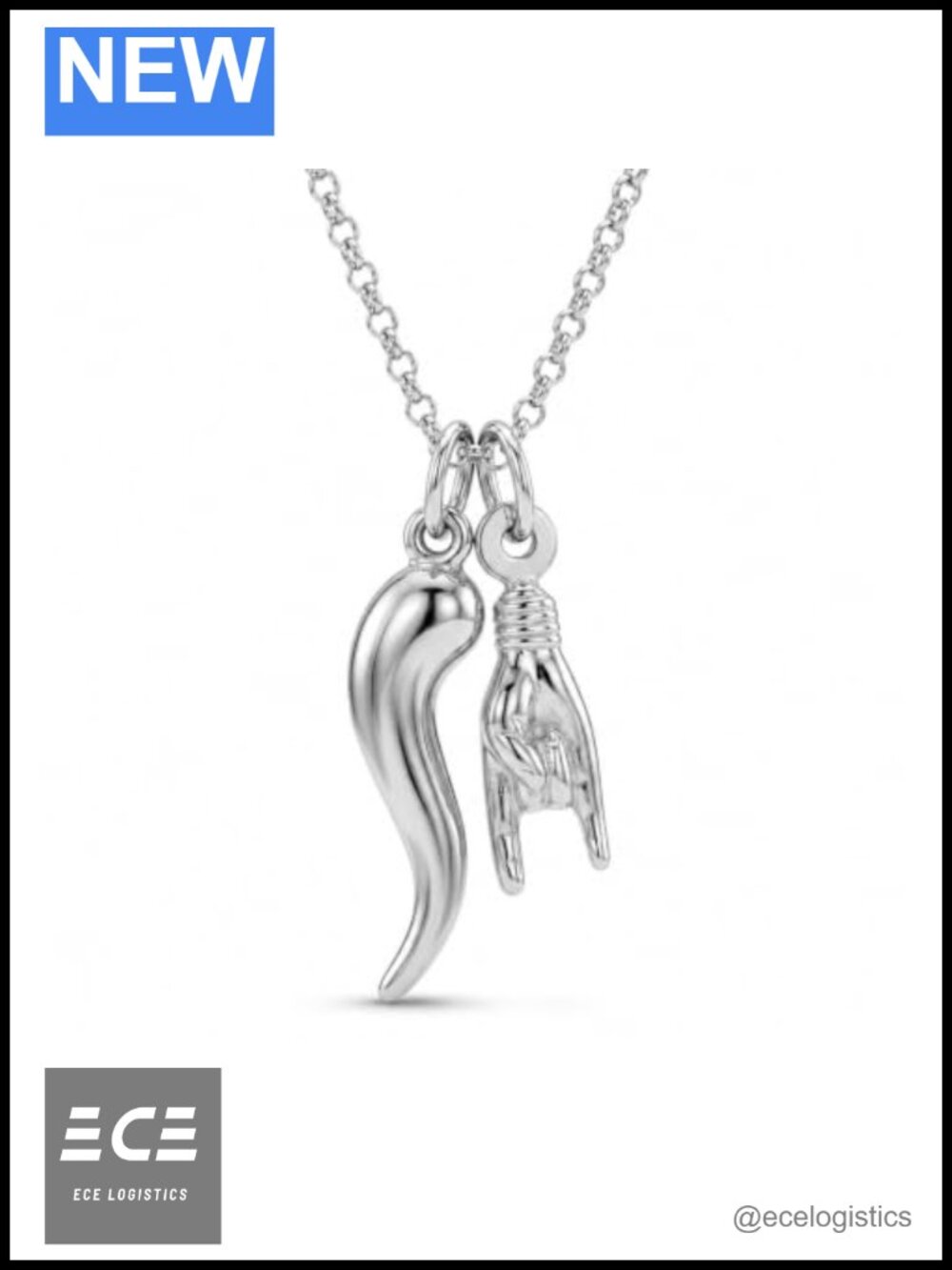 Italian Horn Hand Sign Pendant Gold Plated 925 Sterling Silver Good Luck Charm